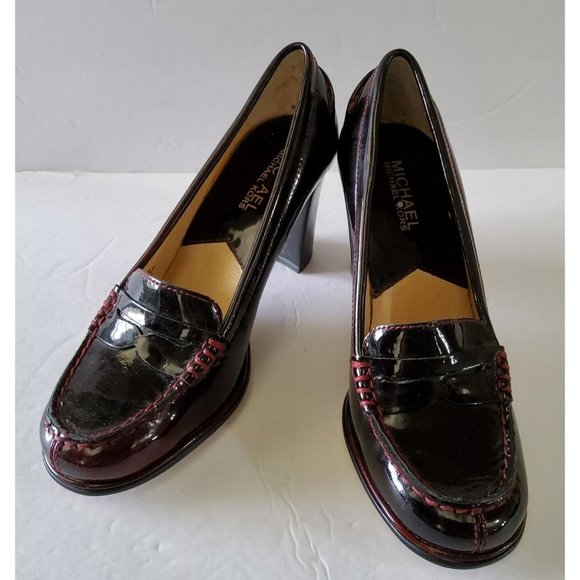 Michael Kors Women’s Patent Leather Penny Loafer Heels Shoes Burgundy Size 5.5M - Picture 1 of 8